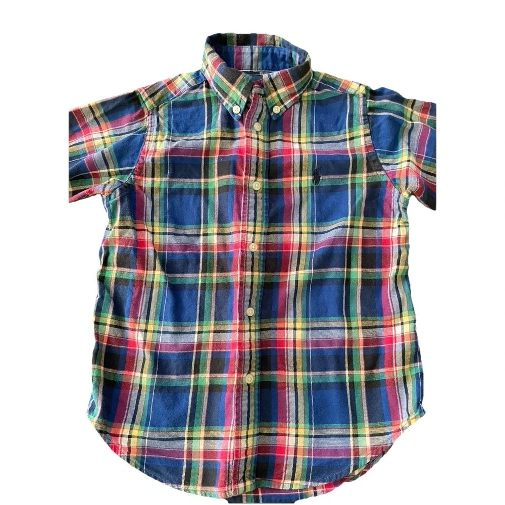 Ralph Lauren Boys 4 4T Plaid Button Down Shirt Multi Color Long Sleeve Cotton
